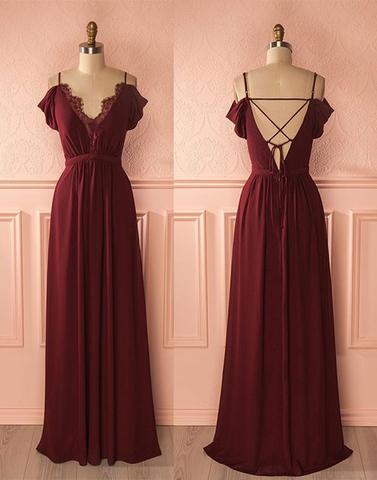 Charming Prom Dress,Sexy Prom Dress,Burgundy Chiffon Evening Party Dress,Long Prom Dresses ,A Line Evening Dress