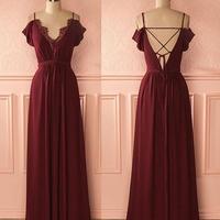 Charming Prom Dress,Sexy Prom Dress,Burgundy Chiffon Evening Party Dress,Long Prom Dresses ,A Line Evening Dress - Thumbnail 1