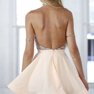 Open back homecoming dresses,short homecoming dress,short prom dress with beading,mini party dresses - Thumbnail 4
