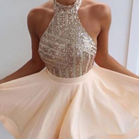 Open Back Homecoming Dresses,Short Homecoming Dress,Short Prom Dress with Beading,Mini Party Dresses - Thumbnail 1