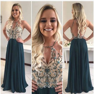 Open Back Prom Dress, Crystals Beaded Prom Dress,Fashion Prom Dress,Sexy Party Dress,Custom Made Evening Dress