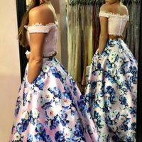 Fashion Two Piece Pink Prom Dress - Off the Shoulder with Lace Beading Floral - Thumbnail 1