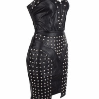 Black Studded Faux Leather Dress - Thumbnail 2