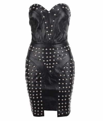 Black Studded Faux Leather Dress
