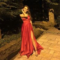 Deep V neck Sexy Side Slit Satin Evening Prom Dresses Long in Black Color - Thumbnail 2