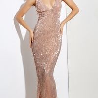 Champagne Beige Evening Dress - Thumbnail 1