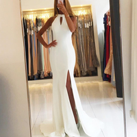 Backless White Chiffon Mermaid Evening Dresses Long Prom Gowns - Thumbnail 1