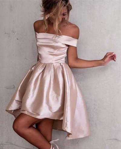 Simple Off the Shoulder Hi Low Homecoming Dress Prom Dress