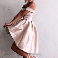 Simple Off the Shoulder Hi Low Homecoming Dress Prom Dress - Thumbnail 2