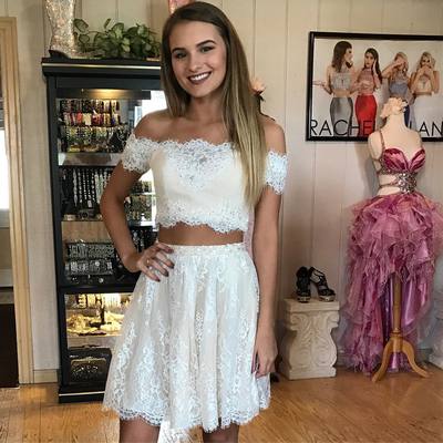 Charming prom dress, two piece prom dress, lace evening dress, short homecoming dress, sexy prom gowns