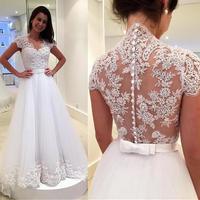 Cap Sleeve Wedding Dress, A Line Wedding Dress, White Wedding Dress, Lace Applique Wedding Dress, Bridal Dresses  - Thumbnail 1