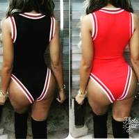 Red Sexy Knit Sport Printed OnePiece - Thumbnail 2