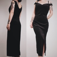 CLAIMED @creepvscvlar - Vintage 80s Black Velvet V-neck Gown  - Thumbnail 1