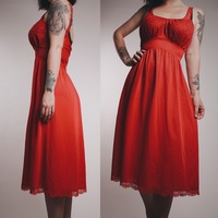 CLAIMED @vamps420 - Vintage 60s Red Lace and Satin Nightie Dress  - Thumbnail 1