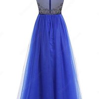 Royal Blue A-Line Tulle Prom Dress with Beading Z172 - Thumbnail 1