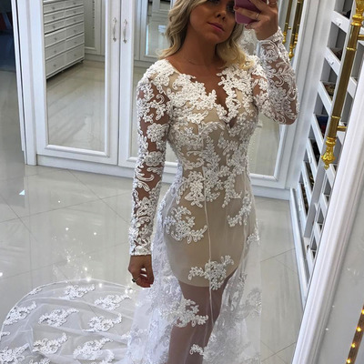 Mermaid lace long sleeve charming prom dress z173