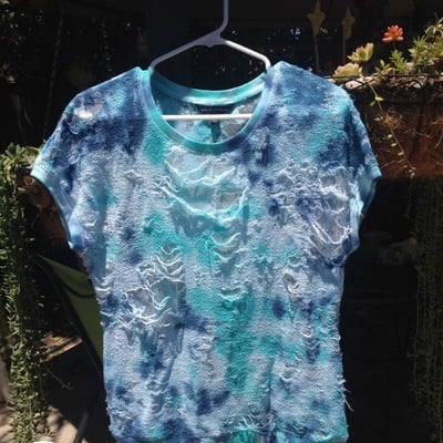 Aqua tie-dye distressed tee
