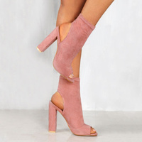 Open Toe Black High Heel Ankle Boots - Thumbnail 3