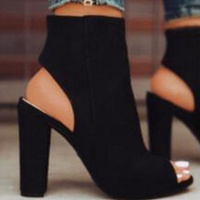 Open Toe Black High Heel Ankle Boots - Thumbnail 1