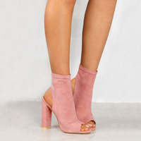 Open Toe Black High Heel Ankle Boots - Thumbnail 4
