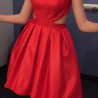 Homecoming dress,elegant red satin dresses,short homecoming dresses