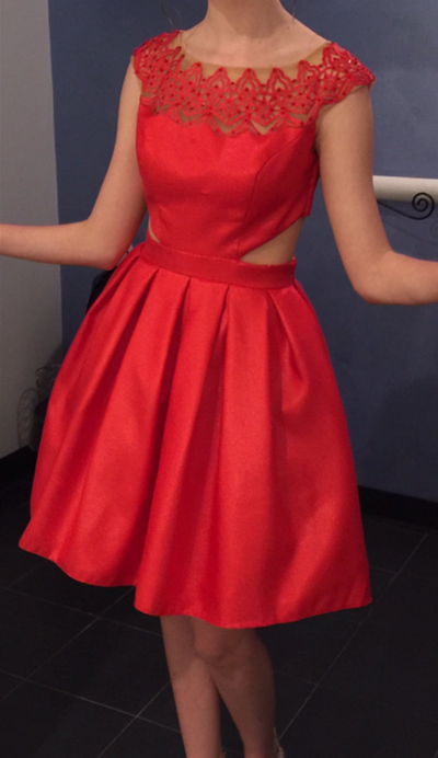 Homecoming Dress,Elegant Red Satin Dresses,Short Homecoming Dresses