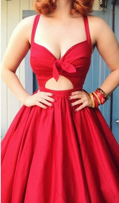 Red Deep V Neck Bowknot A Line Strapless Sexy Homecoming Dress