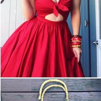 Red Deep V Neck Bowknot A Line Strapless Sexy Homecoming Dress - Thumbnail 1