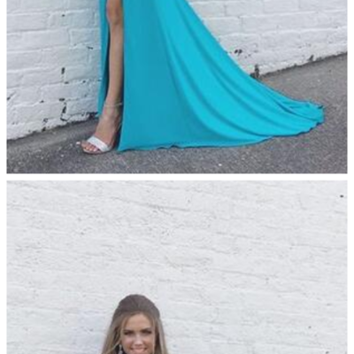Baby blue prom dress,two pieces satin prom dresses