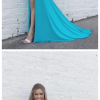 Baby Blue Prom Dress,Two Pieces Satin Prom Dresses - Thumbnail 1