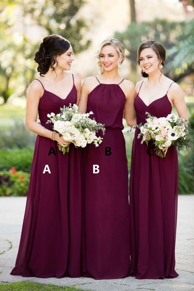 Long Bridesmaid Dress, Burgundy Bridesmaid Dress, Mismatched Bridesmaid Dress, Chiffon Bridesmaid Dress, Wedding Party Dresses