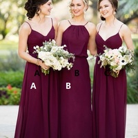 Long Bridesmaid Dress, Burgundy Bridesmaid Dress, Mismatched Bridesmaid Dress, Chiffon Bridesmaid Dress, Wedding Party Dresses - Thumbnail 1