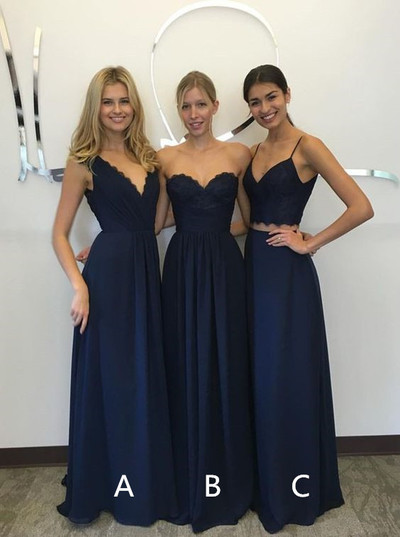 Mismatched Bridesmaid Dresses, Navy Blue Bridesmaid Dress, Long Bridesmaid Dress, A Line Bridesmaid Dress