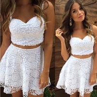 Two Piece White Lace Homecoming Dress,A Line Short Party Dresses - Thumbnail 1