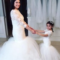 Long flower girl dress, short sleeves flower girl dress, mermaid flower girl dress, wedding party dress, PD15374 - Thumbnail 2