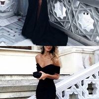 Black prom dress, off the shoulder prom dress, long prom dress, side split prom dress, mermaid prom dress, sexy prom dress, cheap prom dress, PD15214 - Thumbnail 1