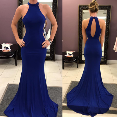 Royal blue prom dress, sexy prom dress, keyhole back prom dresses, mermaid evening dress,sweep train party dress
