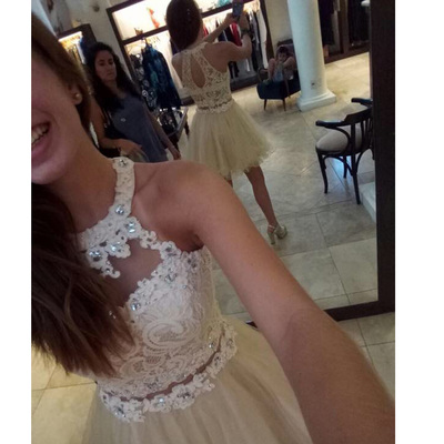 Homecoming Dress, Short Homecoming Dress, Halter Homecoming Dress, Lace Homecoming Dress, Beading Homecoming Dress