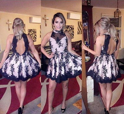 Short Homecoming Dress, Halter Homecoming Dress, Lace Homecoming Dress, Keyhole Back Homecoming Dress, A-line Homecoming Dress