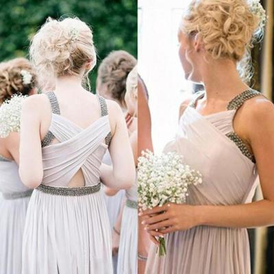 Junior unique impressive cheap formal pleating floor-length dresses for maid of honor