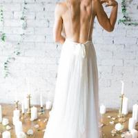 Wedding Dress,Ivory Plunging V Neck Straps Wedding Dress,Backless Long Prom Dress - Thumbnail 1