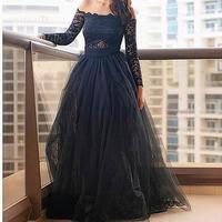Modern Off-the-shoulder Black Prom Dress With Lace Long Sleeve - Thumbnail 1
