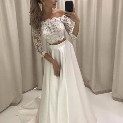 Sexy white 2 piece long prom dress wedding dress - Thumbnail 3