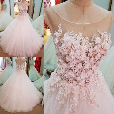 Flowers ball-gown lace-up luxury cap-sleeves wedding dress