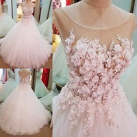 Flowers Ball-Gown Lace-Up Luxury Cap-Sleeves Wedding Dress - Thumbnail 1