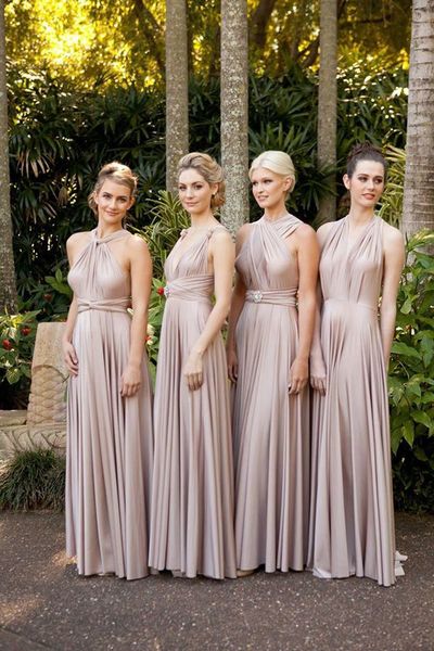 Cheap Chiffon Convertible Bridesmaid Dresses Ruffles Sleeveless Prom Gowns