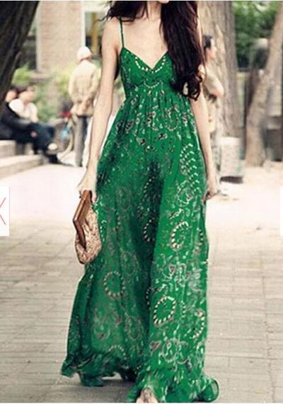 Beach Hunter Green Floral Print Maxi Dress Under 50