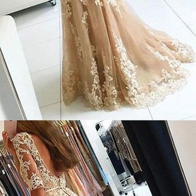 Charming prom dress, appliques mermaid evening dress, tulle formal dress