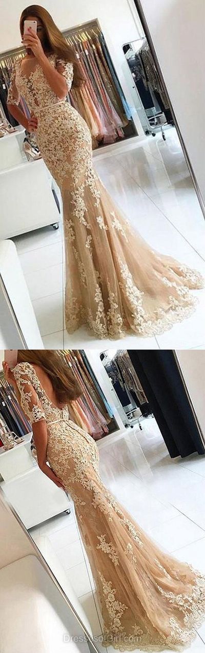 Charming Prom Dress, Appliques Mermaid Evening Dress, Tulle Formal Dress