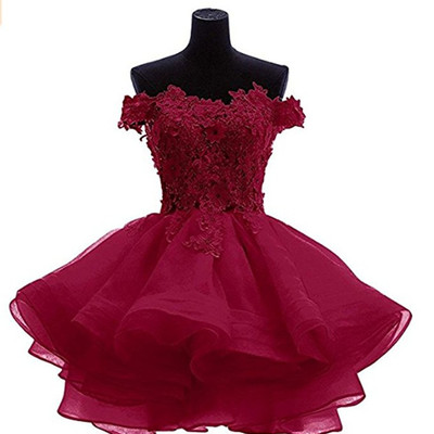 Homecoming dress,sexy off shoulder burgundy puffy short prom homecoming dresses